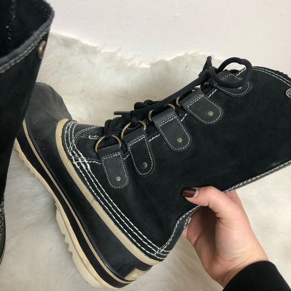 Sorel Joan Of Arctic Black Quarry Lace Up Moto Boots - Picture 13 of 15